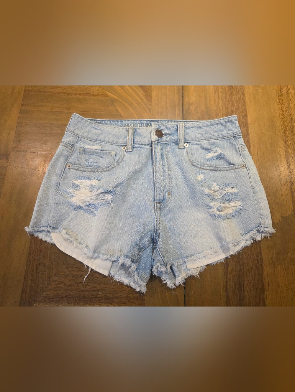 American Eagle Hi-Rise Festival Denim Jean Shorts Cut Off Hem Seen Pockets